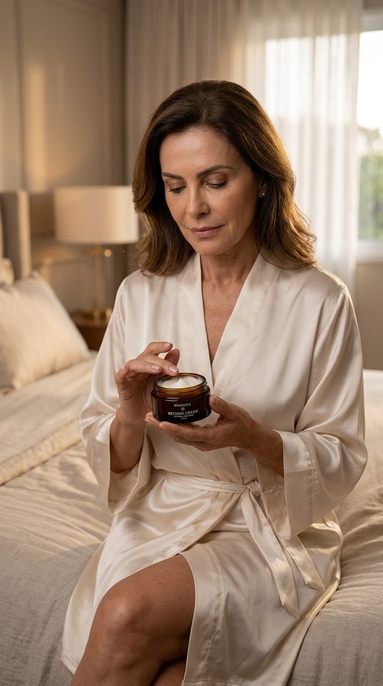 rotina noturna pele madura flacidez: Guia para os 60 anos - Retinol Cream