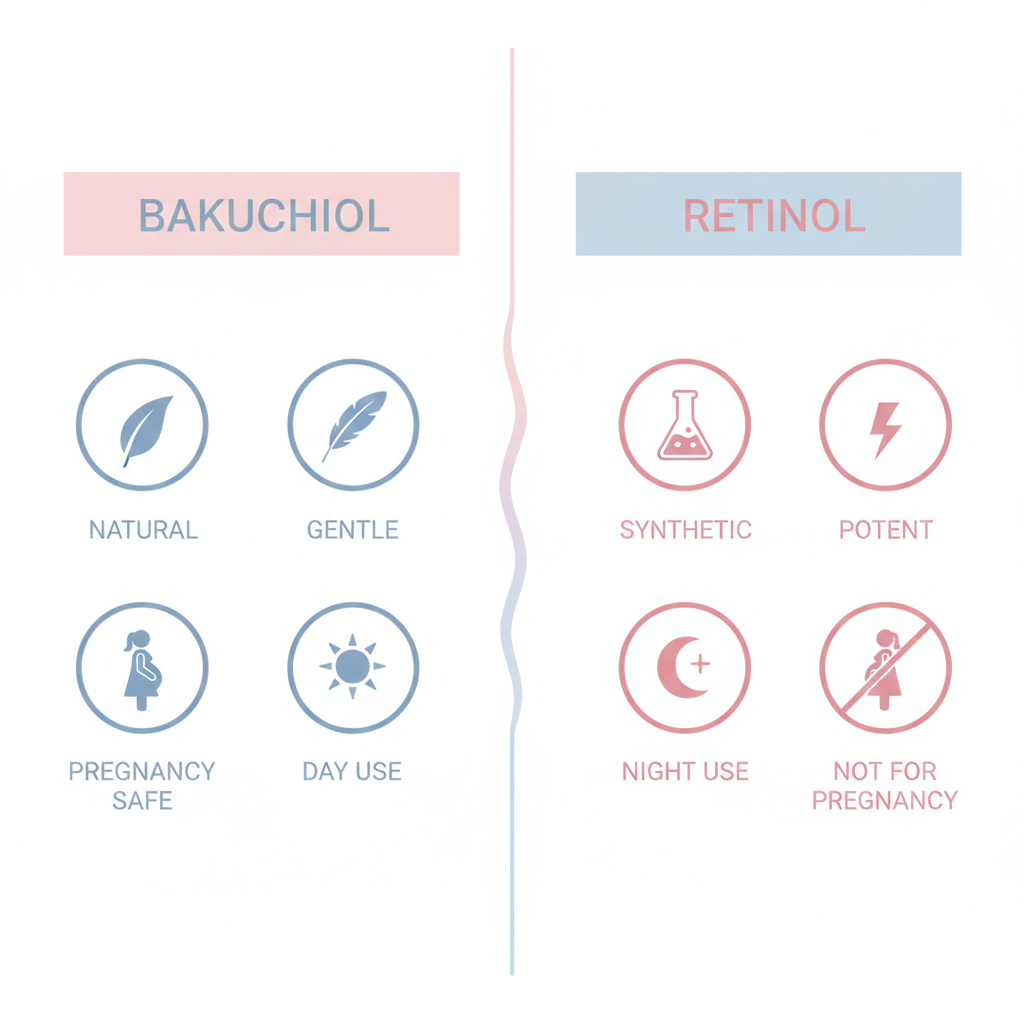 Infográfico comparativo Bakuchiol vs Retinol - características e benefícios