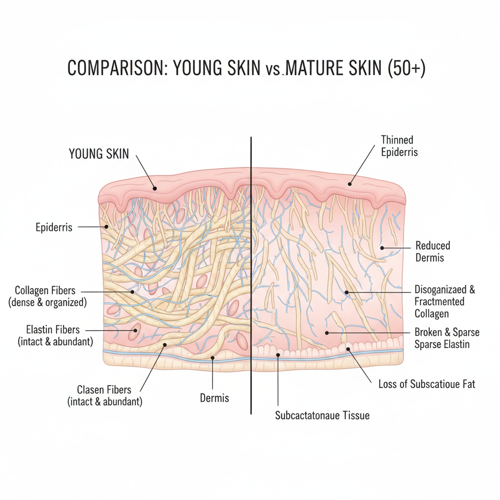 o que acontece com a pele aos 50 anos - comparação científica pele jovem e madura