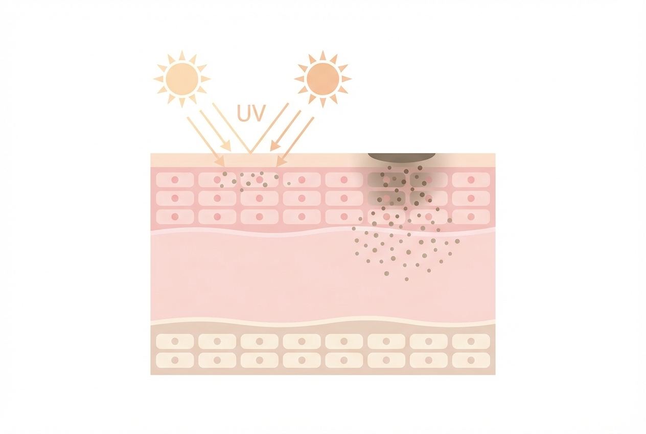 infográfico sobre formação de manchas senis e renovação celular