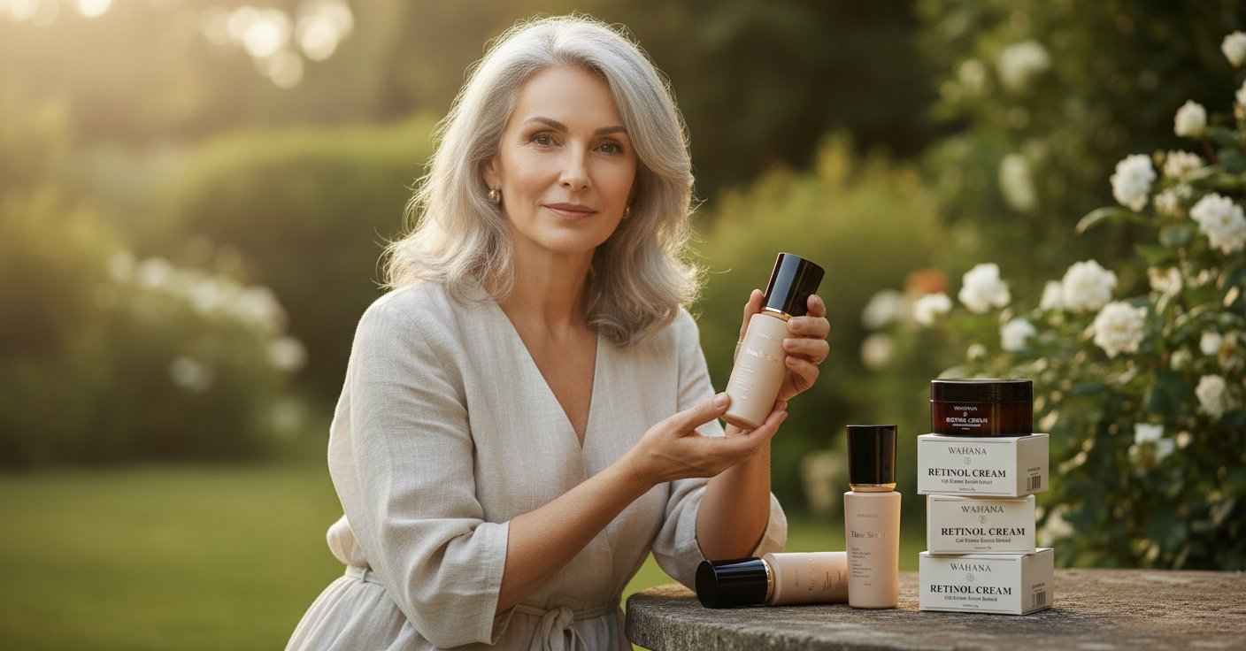 retinol para pele madura com Time Secret e Retinol Cream em cena lifestyle