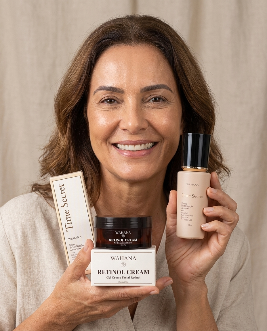 wahana é confiável - produto Wahana com mulher madura em imagem vertical