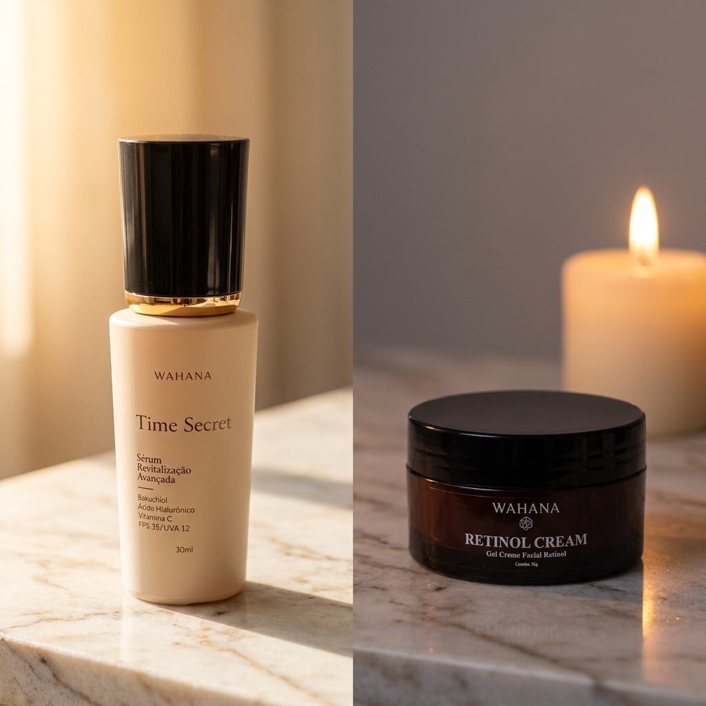 Bakuchiol é melhor que retinol para pele sensível 45+? - Time Secret e Retinol Cream