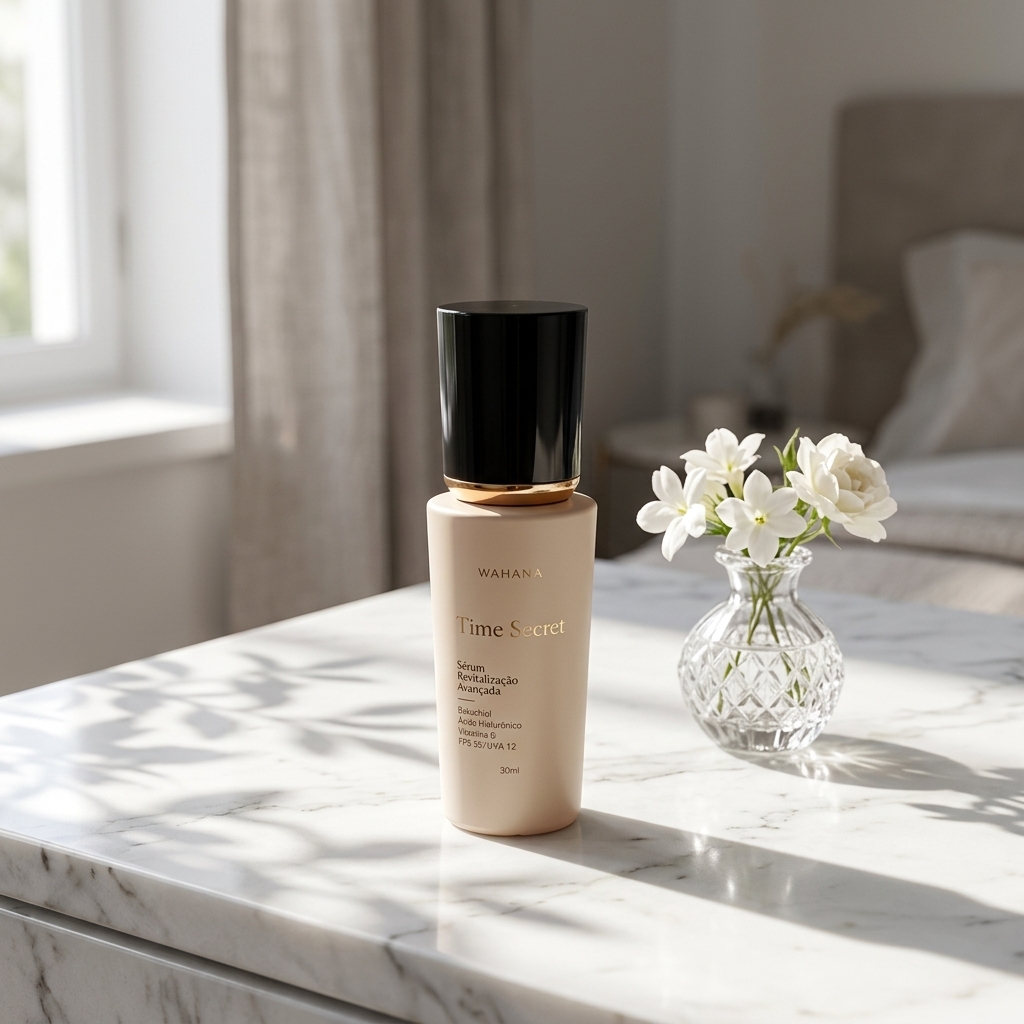 Rotina diurna para pele madura com protetor solar e vitamina C - Time Secret