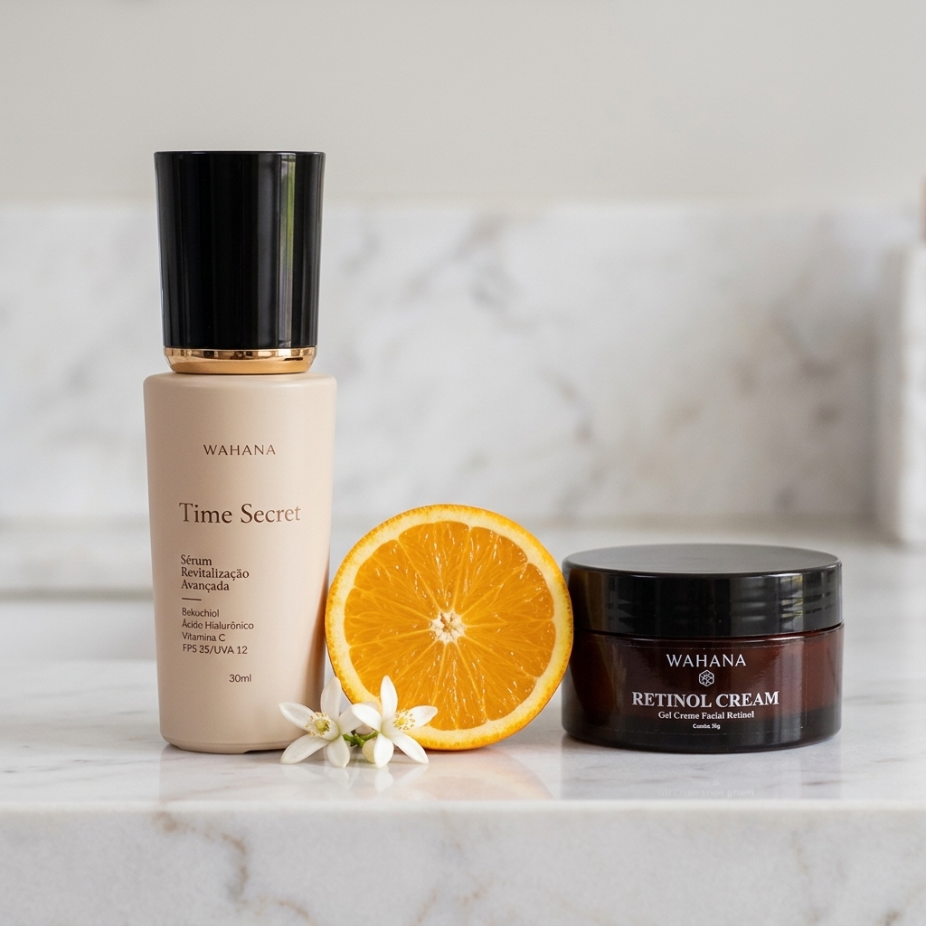 Protetor solar anti-idade com Vitamina C: Por que usar depois dos 45? - Time Secret e Retinol Cream
