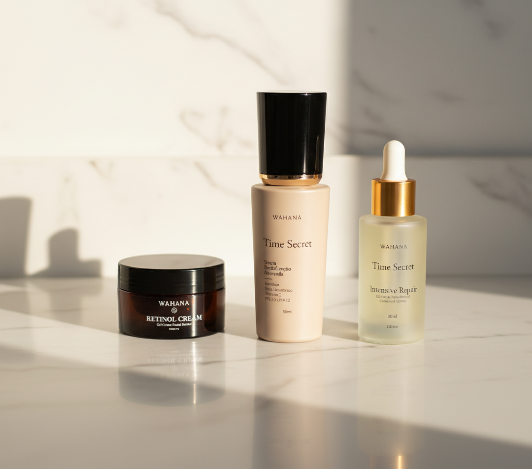 Kit 24 Horas Wahana: Rotina completa para pele madura - Time Secret e Retinol Cream