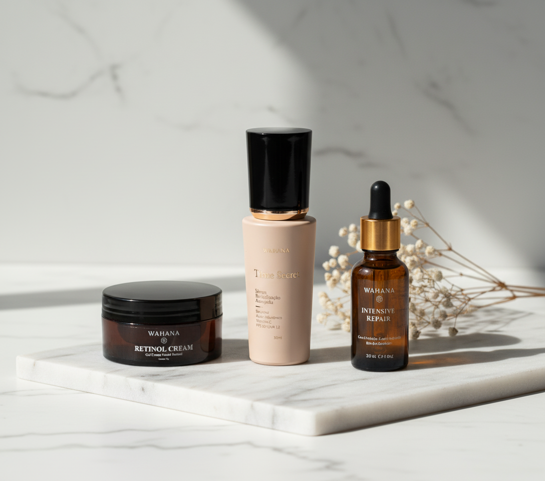 Kit 24 Horas Wahana: O Melhor Kit Anti-Idade Dia e Noite - Time Secret e Retinol Cream