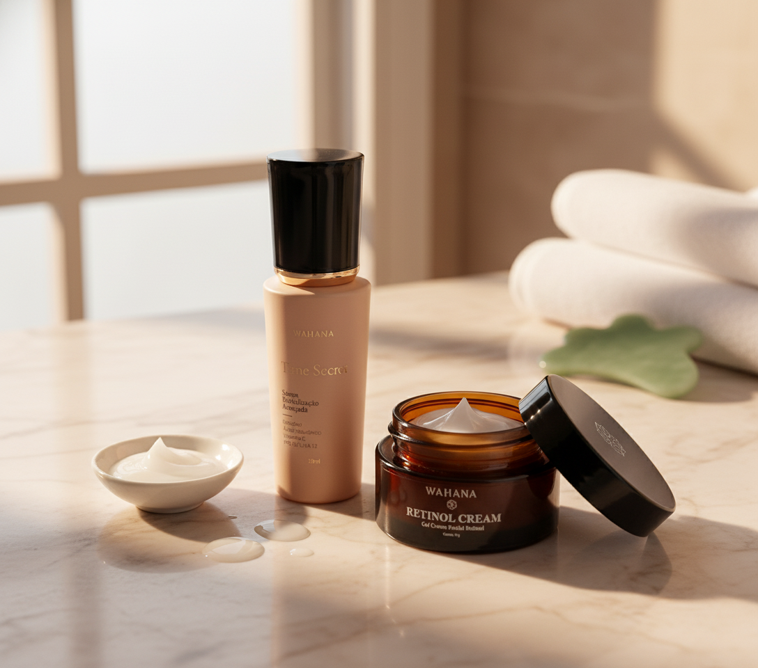 Bakuchiol para pele madura depois dos 50: O que é e como age - Time Secret e Retinol Cream