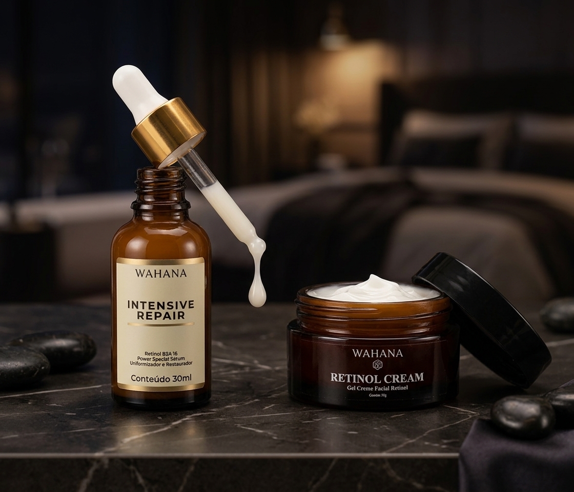 Serum Intensive Repair antes do Retinol Cream na rotina noturna Wahana