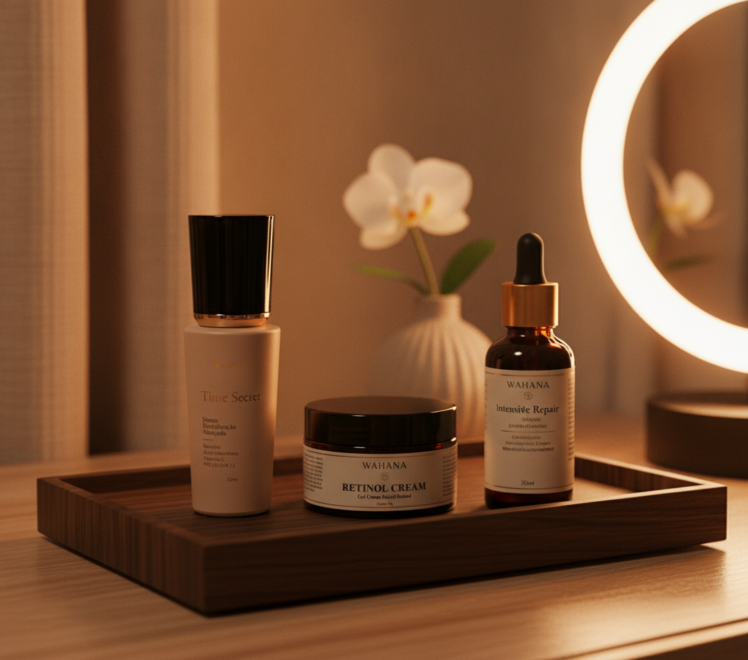 Vitamina C para manchas na pele madura: Como escolher - Time Secret e Retinol Cream
