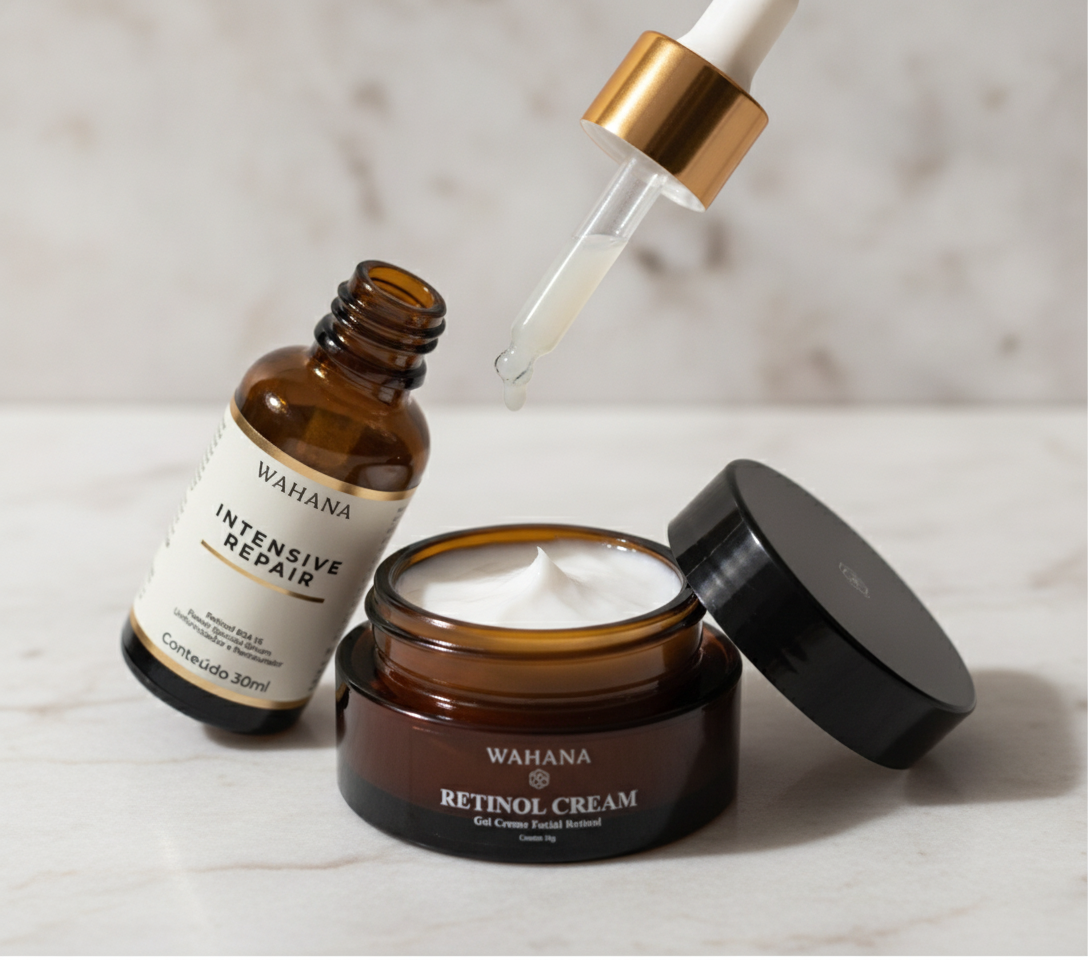 Kit Rejuvenescimento Completo Wahana: A Rotina Definitiva para 50+ - Retinol Cream e Intensive Repair